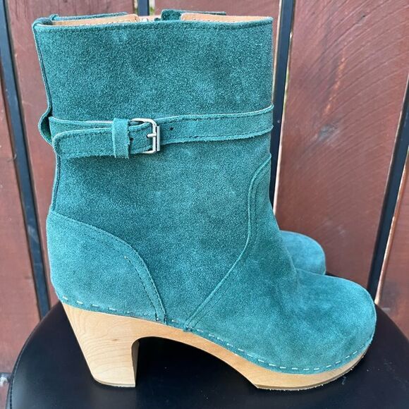 Swedish Hasbeens High-Heeled Jodhpur Boots green suede size 39EU - Picture 2 of 11